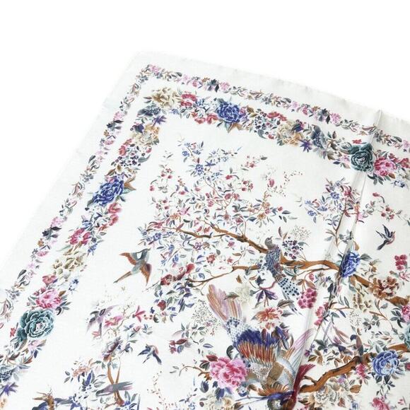 2/$30 NEW Cream Bird Floral Flower Printed Silky Fashion Scarf - Picture 12 of 14
